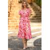 imagePRETTYGARDEN Floral Dress for Women 2025 Summer Casual Short Sleeve Maxi Dresses V Neck Tiered Flowy Boho Beach SundressRed Floral