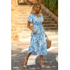imagePRETTYGARDEN Floral Dress for Women 2025 Summer Casual Short Sleeve Maxi Dresses V Neck Tiered Flowy Boho Beach SundressWhite Blue Floral