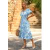 imagePRETTYGARDEN Floral Dress for Women 2025 Summer Casual Short Sleeve Maxi Dresses V Neck Tiered Flowy Boho Beach SundressWhite Blue Floral
