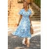 imagePRETTYGARDEN Floral Dress for Women 2025 Summer Casual Short Sleeve Maxi Dresses V Neck Tiered Flowy Boho Beach SundressWhite Blue Floral