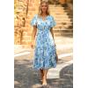 imagePRETTYGARDEN Floral Dress for Women 2025 Summer Casual Short Sleeve Maxi Dresses V Neck Tiered Flowy Boho Beach SundressWhite Blue Floral