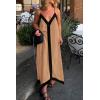 imagePRETTYGARDEN Womens 2025 Summer Maxi Dress Sleeveless V Neck Spaghetti Strap Flowy Elegant Holiday Party DressesKhaki