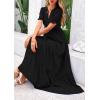 imagePRETTYGARDEN Womens Casual Summer Midi Dress 2025 Spring Short Sleeve V Neck Tiered Flowy Beach Vacation Dress with PocketsBlack