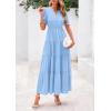 imagePRETTYGARDEN Womens Casual Summer Midi Dress 2025 Spring Short Sleeve V Neck Tiered Flowy Beach Vacation Dress with PocketsLight Blue