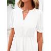 imagePRETTYGARDEN Womens Casual Summer Midi Dress 2025 Spring Short Sleeve V Neck Tiered Flowy Beach Vacation Dress with PocketsWhite