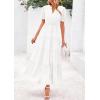 imagePRETTYGARDEN Womens Casual Summer Midi Dress 2025 Spring Short Sleeve V Neck Tiered Flowy Beach Vacation Dress with PocketsWhite