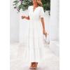 imagePRETTYGARDEN Womens Casual Summer Midi Dress 2025 Spring Short Sleeve V Neck Tiered Flowy Beach Vacation Dress with PocketsWhite
