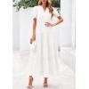 imagePRETTYGARDEN Womens Casual Summer Midi Dress 2025 Spring Short Sleeve V Neck Tiered Flowy Beach Vacation Dress with PocketsWhite
