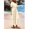 imagePRETTYGARDEN Womens Summer Midi Dress 2025 Casual Short Sleeve V Neck Buttons Belted Ruffle A Line Flowy Dress with PocketsApricot