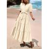 imagePRETTYGARDEN Womens Summer Midi Dress 2025 Casual Short Sleeve V Neck Buttons Belted Ruffle A Line Flowy Dress with PocketsApricot