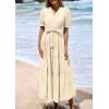 imagePRETTYGARDEN Womens Summer Midi Dress 2025 Casual Short Sleeve V Neck Buttons Belted Ruffle A Line Flowy Dress with PocketsApricot