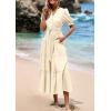 imagePRETTYGARDEN Womens Summer Midi Dress 2025 Casual Short Sleeve V Neck Buttons Belted Ruffle A Line Flowy Dress with PocketsApricot