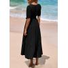 imagePRETTYGARDEN Womens Summer Midi Dress 2025 Casual Short Sleeve V Neck Buttons Belted Ruffle A Line Flowy Dress with PocketsBlack