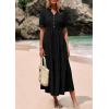 imagePRETTYGARDEN Womens Summer Midi Dress 2025 Casual Short Sleeve V Neck Buttons Belted Ruffle A Line Flowy Dress with PocketsBlack