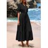 imagePRETTYGARDEN Womens Summer Midi Dress 2025 Casual Short Sleeve V Neck Buttons Belted Ruffle A Line Flowy Dress with PocketsBlack