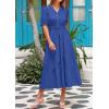 imagePRETTYGARDEN Womens Summer Midi Dress 2025 Casual Short Sleeve V Neck Buttons Belted Ruffle A Line Flowy Dress with PocketsBlue