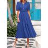 imagePRETTYGARDEN Womens Summer Midi Dress 2025 Casual Short Sleeve V Neck Buttons Belted Ruffle A Line Flowy Dress with PocketsBlue