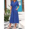 imagePRETTYGARDEN Womens Summer Midi Dress 2025 Casual Short Sleeve V Neck Buttons Belted Ruffle A Line Flowy Dress with PocketsBlue