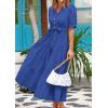 imagePRETTYGARDEN Womens Summer Midi Dress 2025 Casual Short Sleeve V Neck Buttons Belted Ruffle A Line Flowy Dress with PocketsBlue