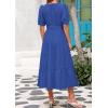 imagePRETTYGARDEN Womens Summer Midi Dress 2025 Casual Short Sleeve V Neck Buttons Belted Ruffle A Line Flowy Dress with PocketsBlue