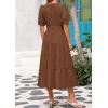 imagePRETTYGARDEN Womens Summer Midi Dress 2025 Casual Short Sleeve V Neck Buttons Belted Ruffle A Line Flowy Dress with PocketsCoffee