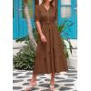 imagePRETTYGARDEN Womens Summer Midi Dress 2025 Casual Short Sleeve V Neck Buttons Belted Ruffle A Line Flowy Dress with PocketsCoffee
