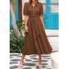 imagePRETTYGARDEN Womens Summer Midi Dress 2025 Casual Short Sleeve V Neck Buttons Belted Ruffle A Line Flowy Dress with PocketsCoffee