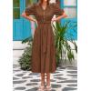 imagePRETTYGARDEN Womens Summer Midi Dress 2025 Casual Short Sleeve V Neck Buttons Belted Ruffle A Line Flowy Dress with PocketsCoffee