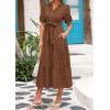 imagePRETTYGARDEN Womens Summer Midi Dress 2025 Casual Short Sleeve V Neck Buttons Belted Ruffle A Line Flowy Dress with PocketsCoffee