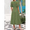 imagePRETTYGARDEN Womens Summer Midi Dress 2025 Casual Short Sleeve V Neck Buttons Belted Ruffle A Line Flowy Dress with PocketsCyan