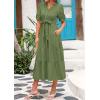 imagePRETTYGARDEN Womens Summer Midi Dress 2025 Casual Short Sleeve V Neck Buttons Belted Ruffle A Line Flowy Dress with PocketsCyan