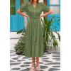 imagePRETTYGARDEN Womens Summer Midi Dress 2025 Casual Short Sleeve V Neck Buttons Belted Ruffle A Line Flowy Dress with PocketsCyan