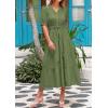 imagePRETTYGARDEN Womens Summer Midi Dress 2025 Casual Short Sleeve V Neck Buttons Belted Ruffle A Line Flowy Dress with PocketsCyan
