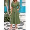imagePRETTYGARDEN Womens Summer Midi Dress 2025 Casual Short Sleeve V Neck Buttons Belted Ruffle A Line Flowy Dress with PocketsCyan
