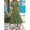 imagePRETTYGARDEN Womens Summer Midi Dress 2025 Casual Short Sleeve V Neck Buttons Belted Ruffle A Line Flowy Dress with PocketsCyan