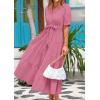 imagePRETTYGARDEN Womens Summer Midi Dress 2025 Casual Short Sleeve V Neck Buttons Belted Ruffle A Line Flowy Dress with PocketsDark Pink