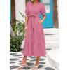 imagePRETTYGARDEN Womens Summer Midi Dress 2025 Casual Short Sleeve V Neck Buttons Belted Ruffle A Line Flowy Dress with PocketsDark Pink