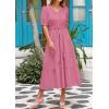 imagePRETTYGARDEN Womens Summer Midi Dress 2025 Casual Short Sleeve V Neck Buttons Belted Ruffle A Line Flowy Dress with PocketsDark Pink