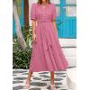 imagePRETTYGARDEN Womens Summer Midi Dress 2025 Casual Short Sleeve V Neck Buttons Belted Ruffle A Line Flowy Dress with PocketsDark Pink
