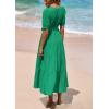 imagePRETTYGARDEN Womens Summer Midi Dress 2025 Casual Short Sleeve V Neck Buttons Belted Ruffle A Line Flowy Dress with PocketsGreen