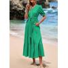 imagePRETTYGARDEN Womens Summer Midi Dress 2025 Casual Short Sleeve V Neck Buttons Belted Ruffle A Line Flowy Dress with PocketsGreen