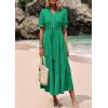 imagePRETTYGARDEN Womens Summer Midi Dress 2025 Casual Short Sleeve V Neck Buttons Belted Ruffle A Line Flowy Dress with PocketsGreen