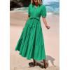 imagePRETTYGARDEN Womens Summer Midi Dress 2025 Casual Short Sleeve V Neck Buttons Belted Ruffle A Line Flowy Dress with PocketsGreen