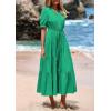 imagePRETTYGARDEN Womens Summer Midi Dress 2025 Casual Short Sleeve V Neck Buttons Belted Ruffle A Line Flowy Dress with PocketsGreen