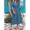 imagePRETTYGARDEN Womens Summer Midi Dress 2025 Casual Short Sleeve V Neck Buttons Belted Ruffle A Line Flowy Dress with PocketsGrey Blue