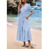 imagePRETTYGARDEN Womens Summer Midi Dress 2025 Casual Short Sleeve V Neck Buttons Belted Ruffle A Line Flowy Dress with PocketsLight Blue