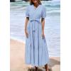 imagePRETTYGARDEN Womens Summer Midi Dress 2025 Casual Short Sleeve V Neck Buttons Belted Ruffle A Line Flowy Dress with PocketsLight Blue