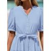 imagePRETTYGARDEN Womens Summer Midi Dress 2025 Casual Short Sleeve V Neck Buttons Belted Ruffle A Line Flowy Dress with PocketsLight Blue