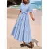 imagePRETTYGARDEN Womens Summer Midi Dress 2025 Casual Short Sleeve V Neck Buttons Belted Ruffle A Line Flowy Dress with PocketsLight Blue