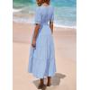 imagePRETTYGARDEN Womens Summer Midi Dress 2025 Casual Short Sleeve V Neck Buttons Belted Ruffle A Line Flowy Dress with PocketsLight Blue